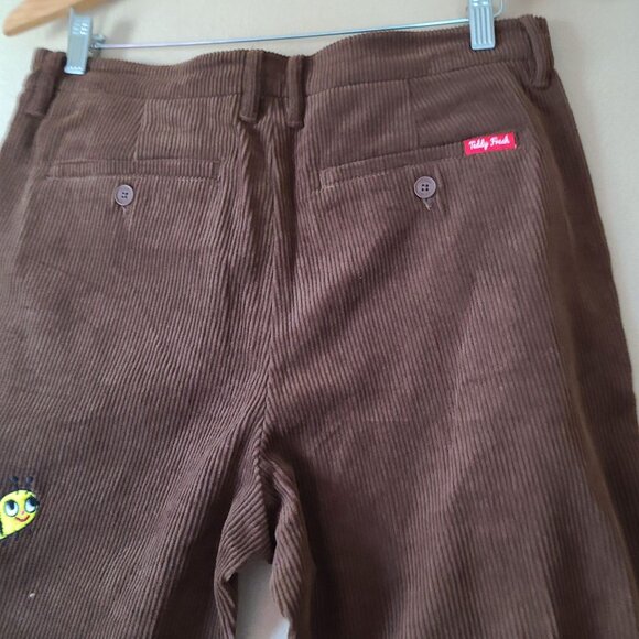 Teddy Fresh Applique Corduroy Pants Unisex Size 30 Brown Embroidered NWOT - Picture 5 of 12